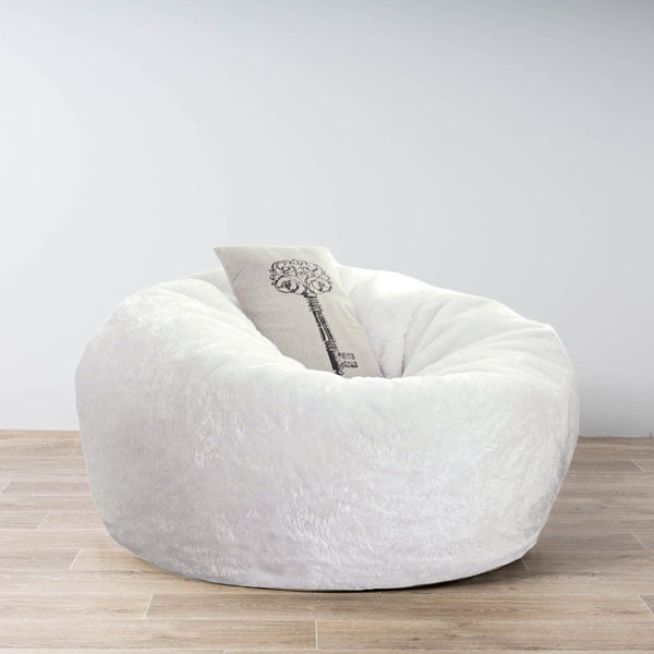 Large Round Faux Fur Plush Cloud Beanbag White
