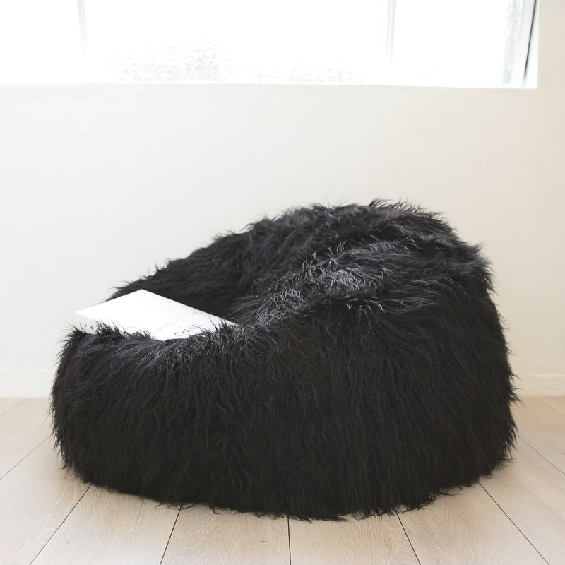 Black Fur Shaggy Beanbag 1