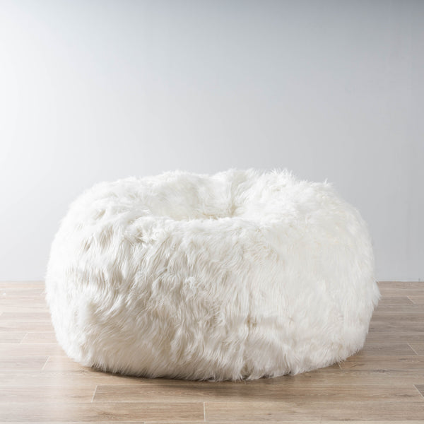 white lush fur beanbag with filling, soft and fluffy
