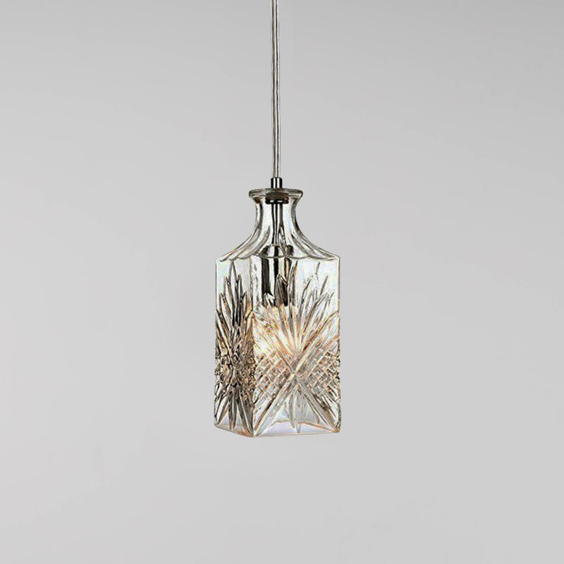 wine decanter glass pendant light with chrome hardware