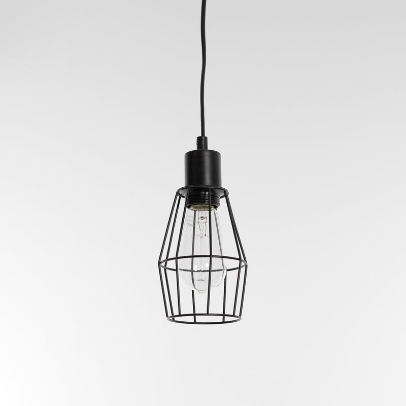 black industrial pendant light on a white background