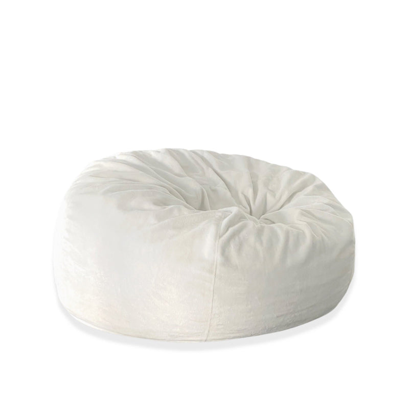 luxe ivory fur bean bag on a white background