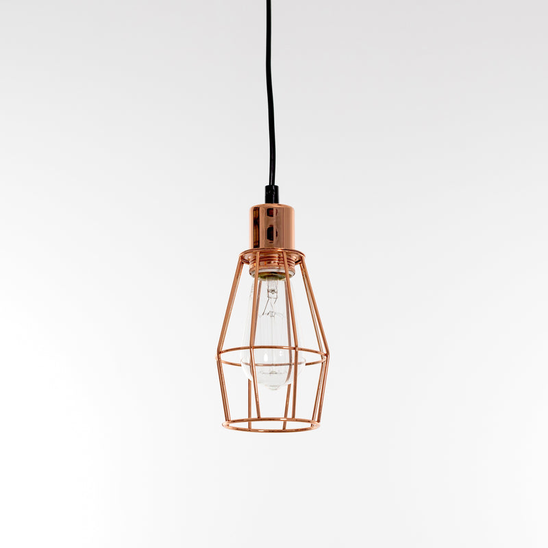 copper industrial pendant light on a white background