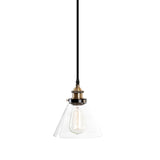 cone shape glass pendant light with black and brass hardware