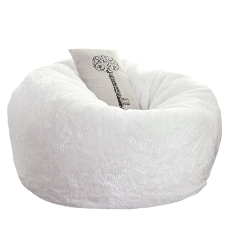 Large Round Faux Fur Beanbag White