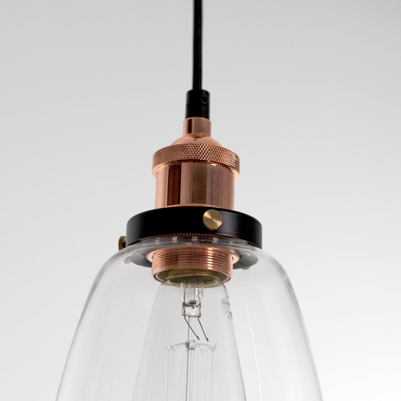 lucy glass pendant light with copper and black hardware  Edit alt text
