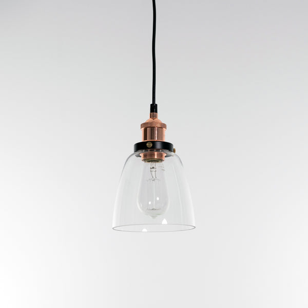 lucy glass pendant light with copper and black hardware