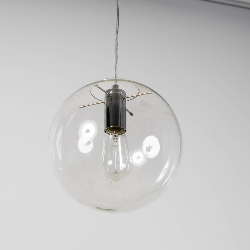 round glass pendant light with polished chrome hardware