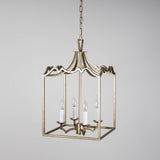 american box pendant light with four lights in an antique champagne colour 
