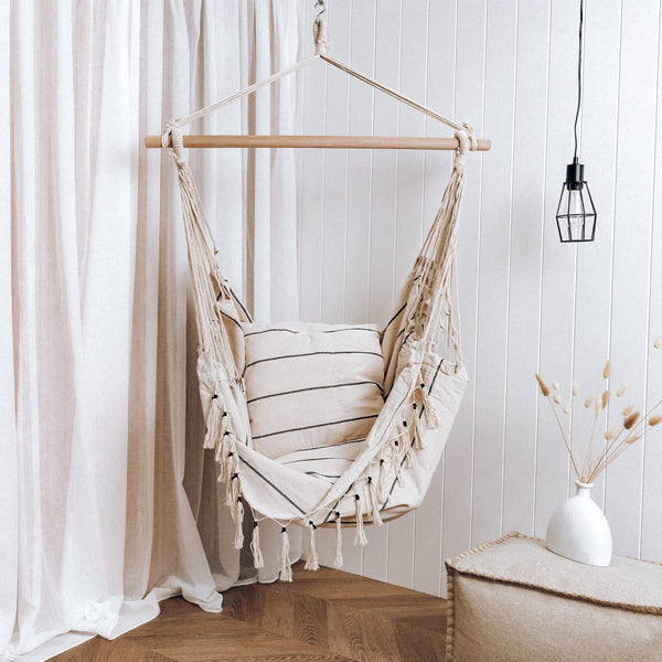 Soho Pinstripe Hanging Hammock Chair with Matching Cushions