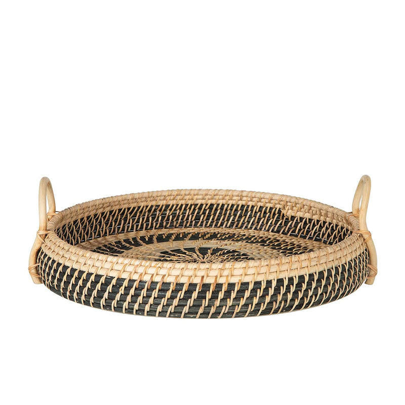 large round rattan tray with handles