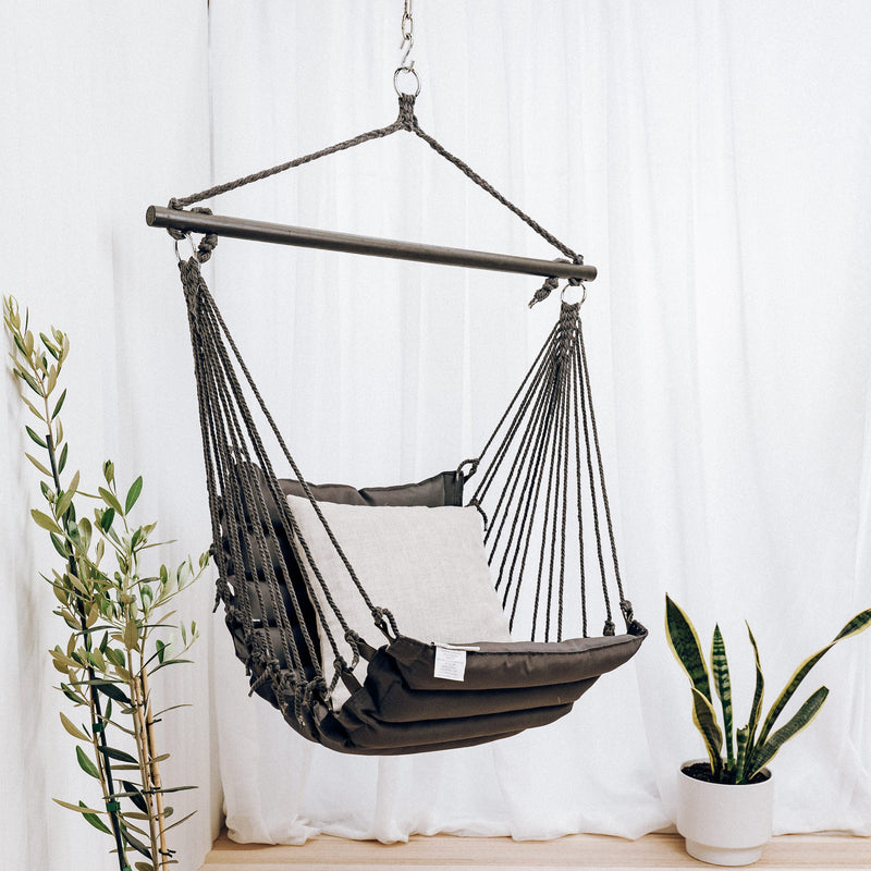 Stylish padded hammock chair in charcoal grey