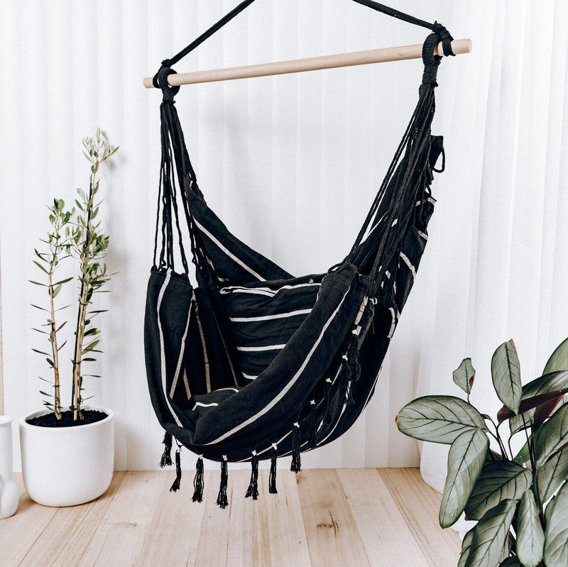pinstripe hammock chair with cushions