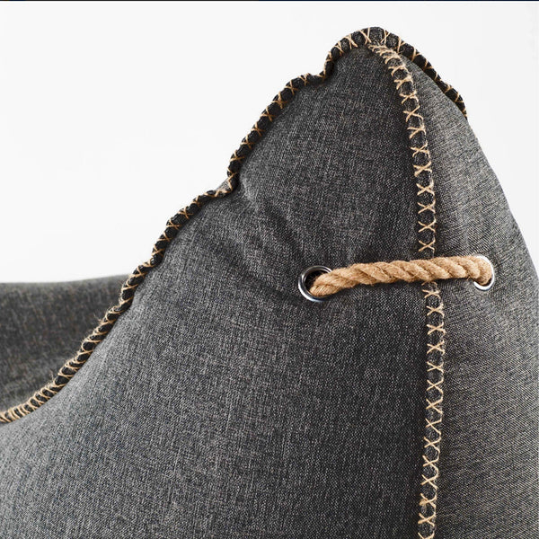 charcoal linen beanbag back rope detail