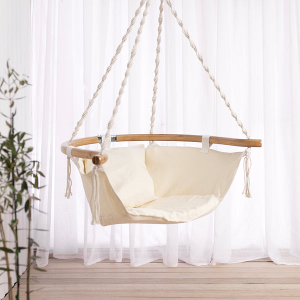 padded linen and rope hammock with marine ply detail