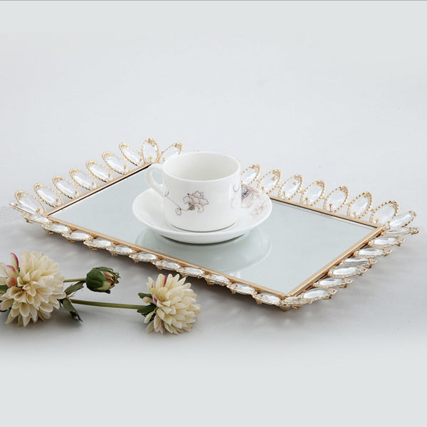 audrey mirror serving tray with glass crystals