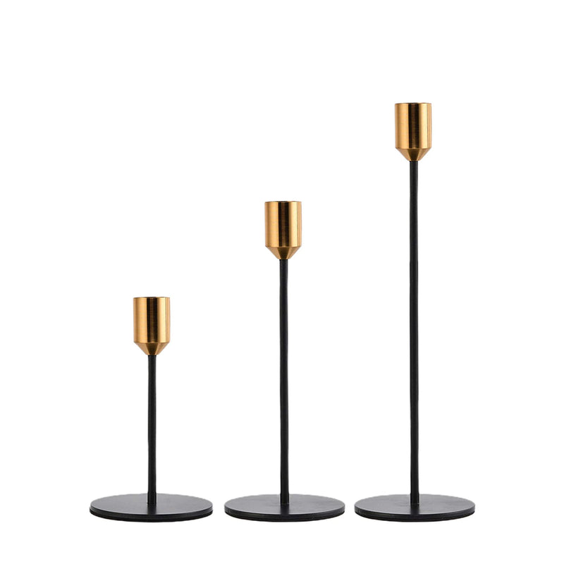 3pc Candlestick Set - Black and Brass