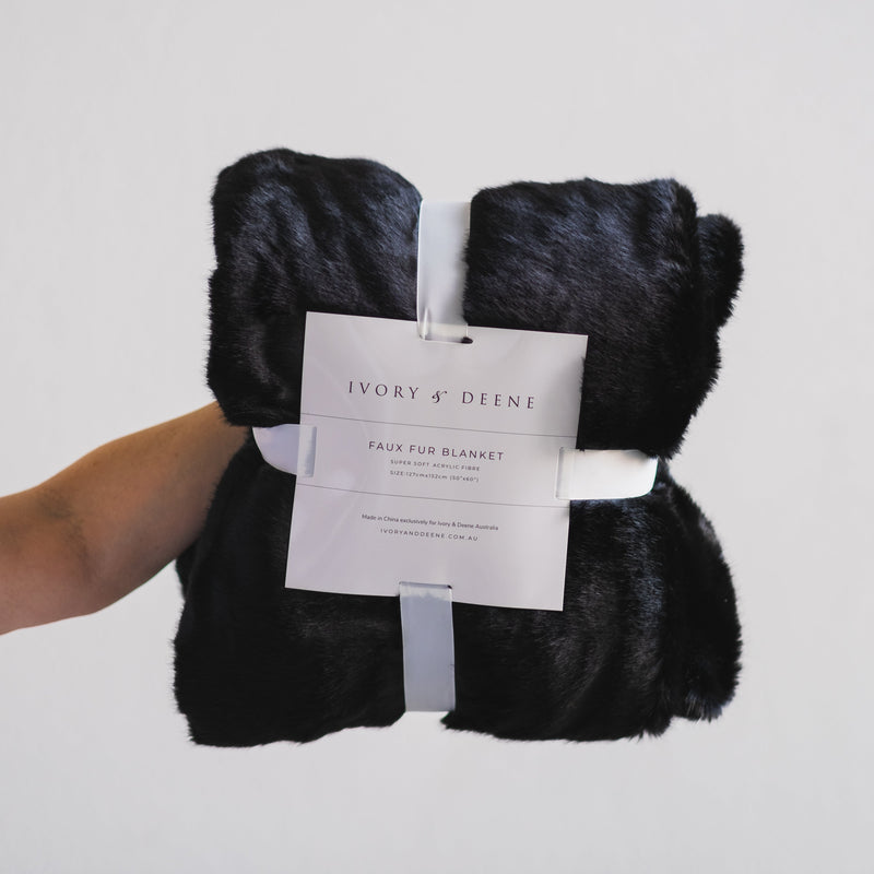 luxury black fur throw blanket with soft plush lining