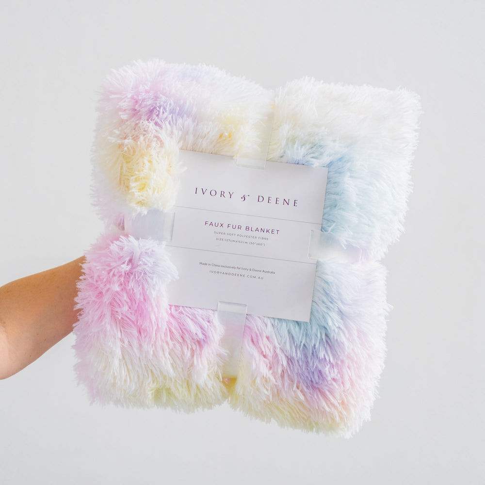 Plush Faux Fur Throw Blanket - Unicorn Pastels
