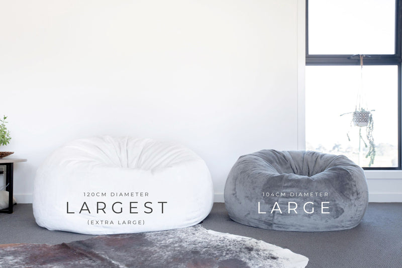 size comparison of fur beanbag from Ivory and Deene 