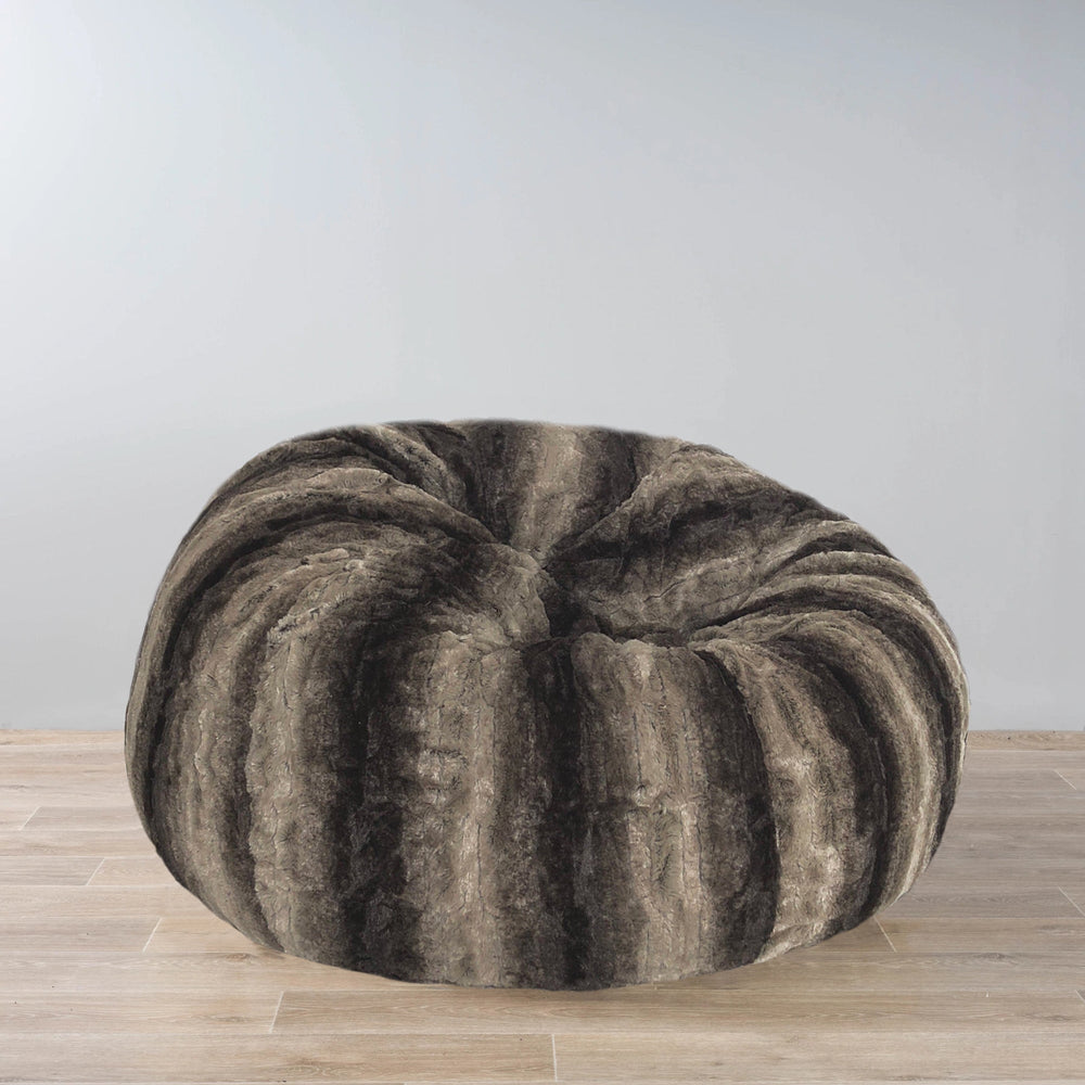 faux fur beanbag in natural tones on a wooden floor