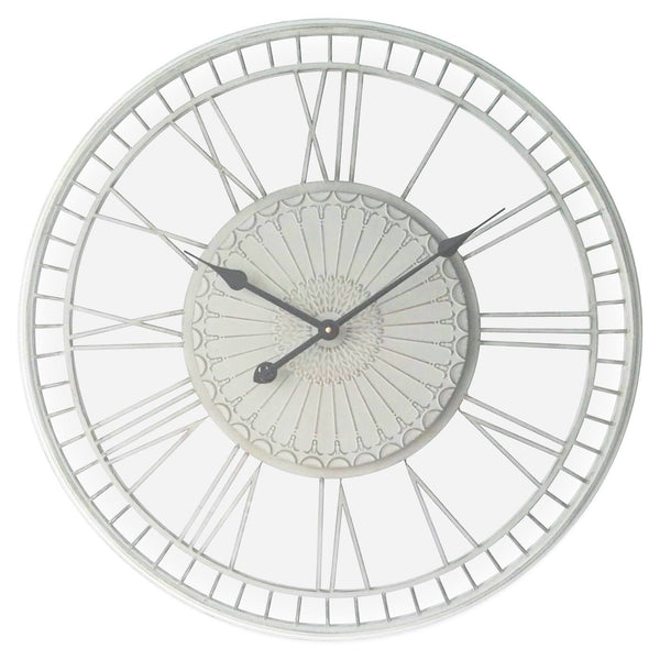 shabby cream Tuscany metal wall clock on a white background